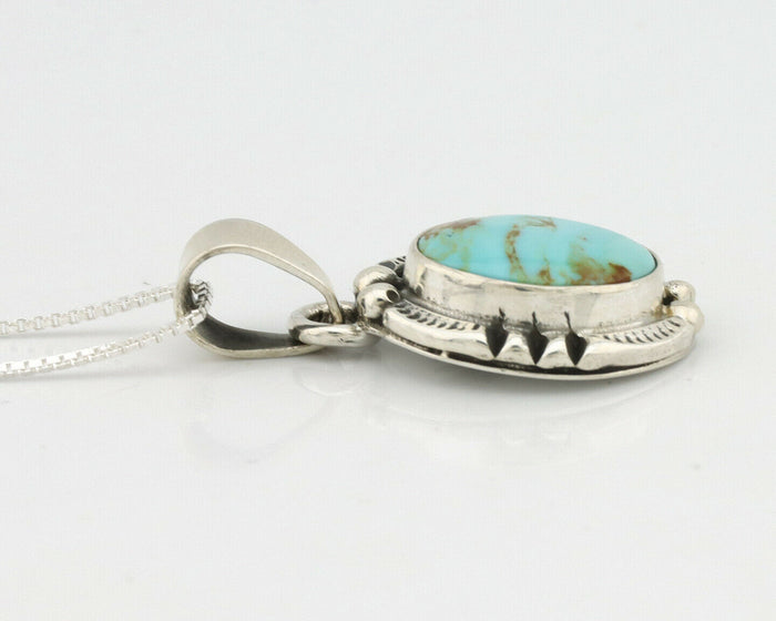 Navajo Kingman Turquoise Pendant .925 Silver Hand Stamped Signed Gecko C.80's