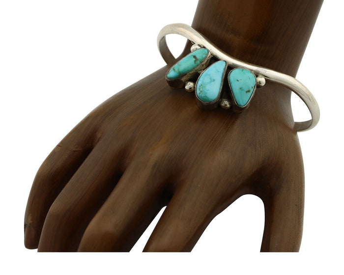Navajo Link Bracelet .925 Silver Blue Turquoise Native American Artist C.80's