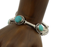 Navajo Link Bracelet 925 Silver Kingman Turquoise Native American Artist C.80's