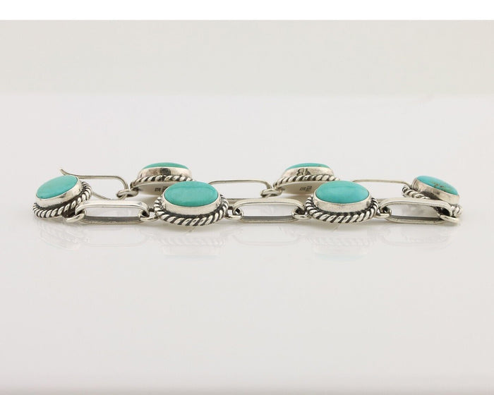 Navajo Link Bracelet 925 Silver Kingman Turquoise Native American Artist C.80's