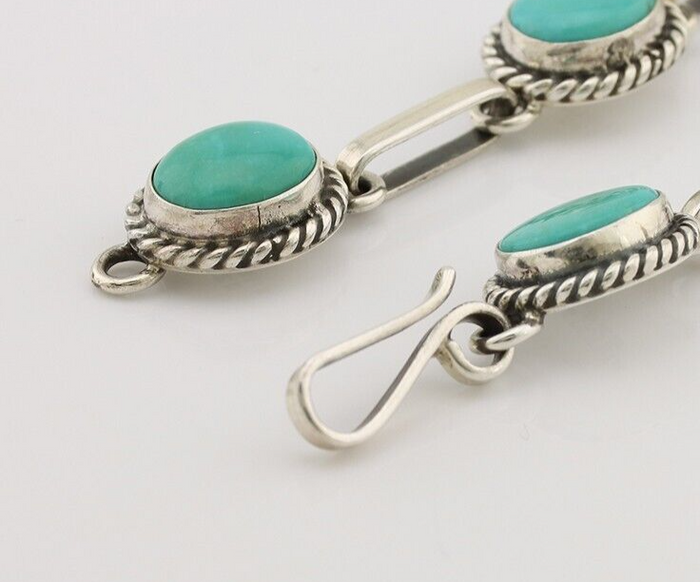 Navajo Link Bracelet 925 Silver Kingman Turquoise Native American Artist C.80's