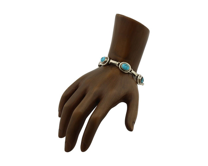 Navajo Link Bracelet 925 Silver Sleeping Beauty Turquoise Native American C80s