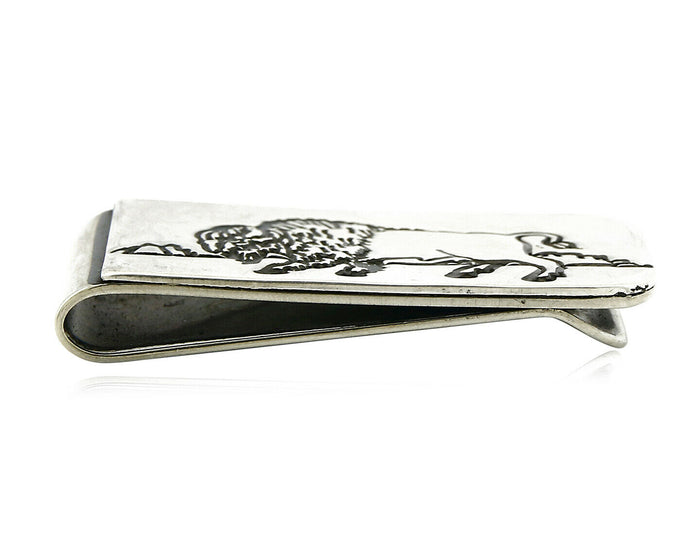 Navajo Money Clip .925 Silver & Nickle Hand Stamped Artist Native C.80's-90's