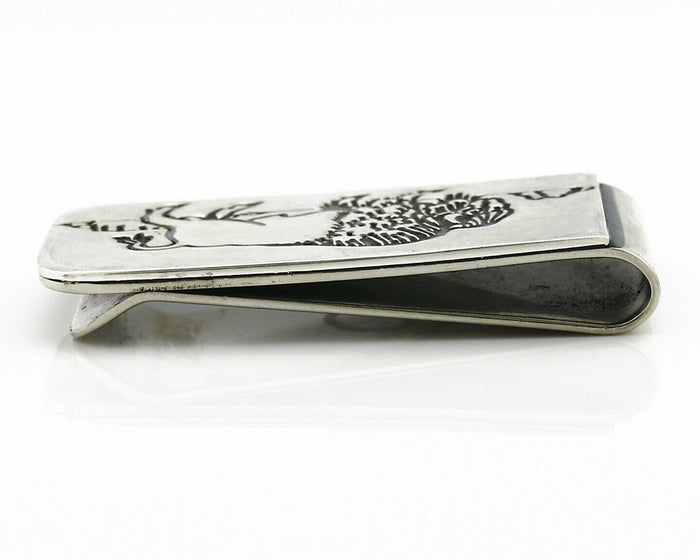Navajo Money Clip .925 Silver & Nickle Hand Stamped Artist Native C.80's-90's