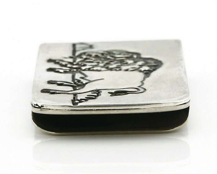 Navajo Money Clip .925 Silver & Nickle Hand Stamped Artist Native C.80's-90's