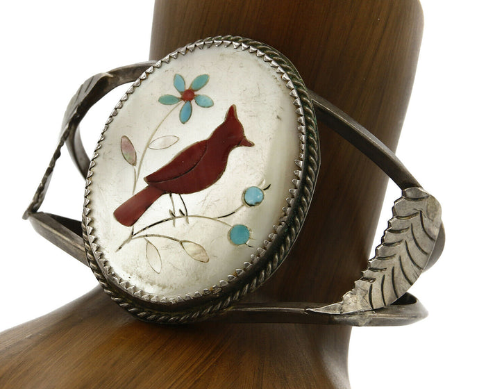 Navajo Natural Gemstone Bracelet 925 Silver Artist Native American Inlaid C.1975