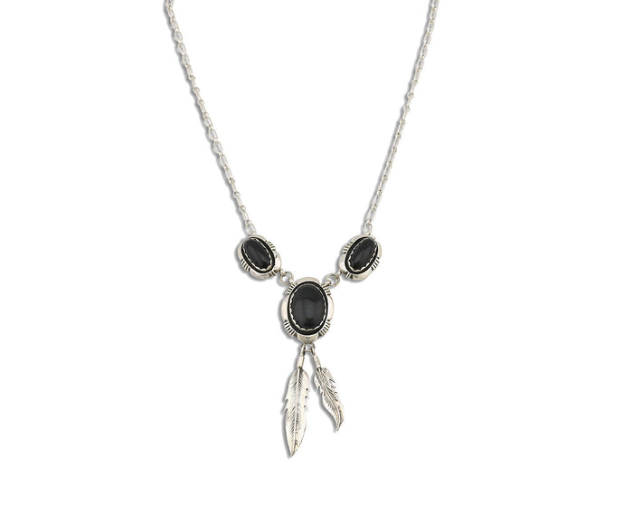 Navajo Necklace 925 Silver Black Onyx Signed Leonard & Marian Nez C.80's
