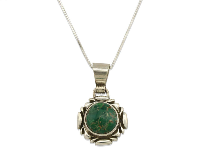 Navajo Necklace .925 Silver Green Variscite Signed Sun C.80's