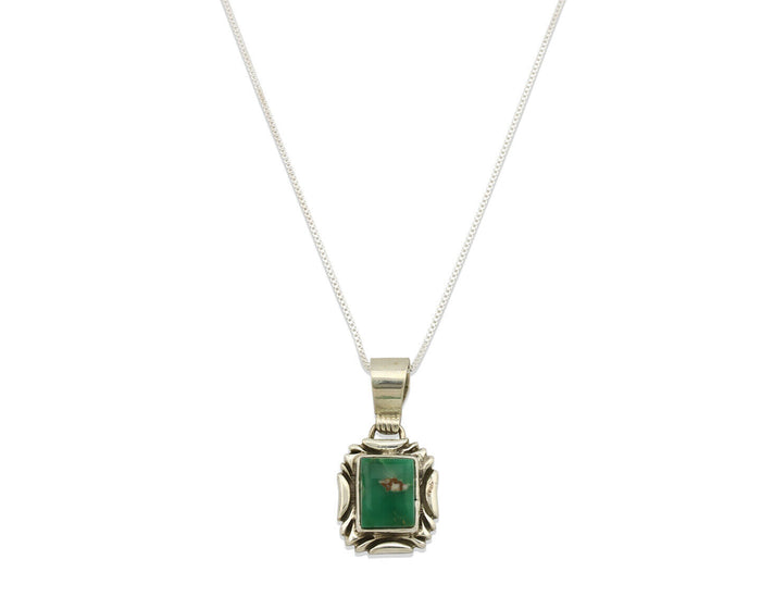 Navajo Necklace .925 Silver Green Variscite Signed Sun C.80's