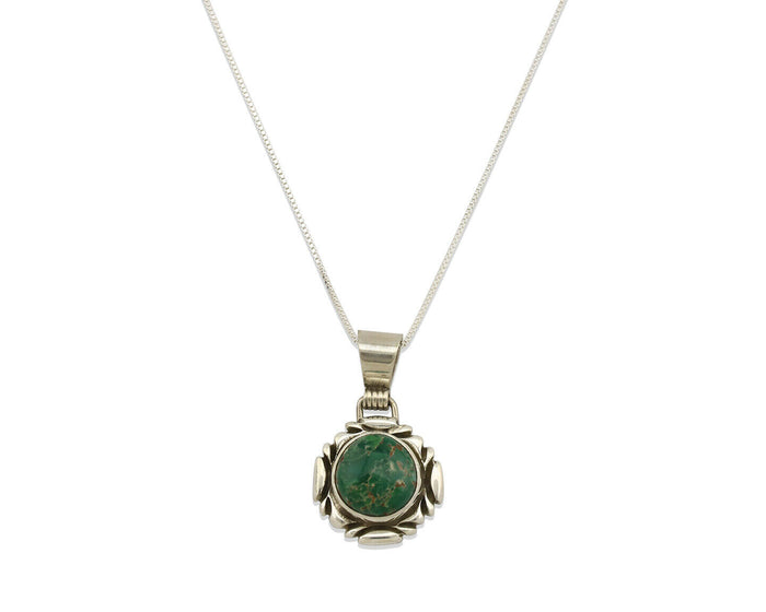 Navajo Necklace .925 Silver Green Variscite Signed Sun C.80's