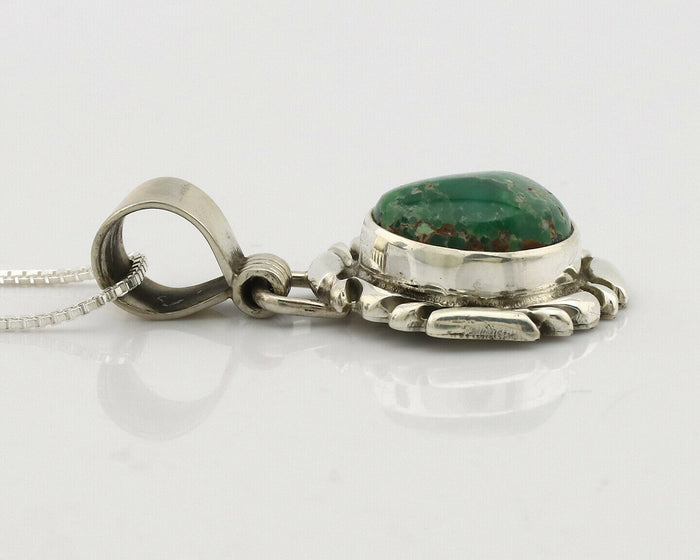 Navajo Necklace .925 Silver Green Variscite Signed Sun C.80's