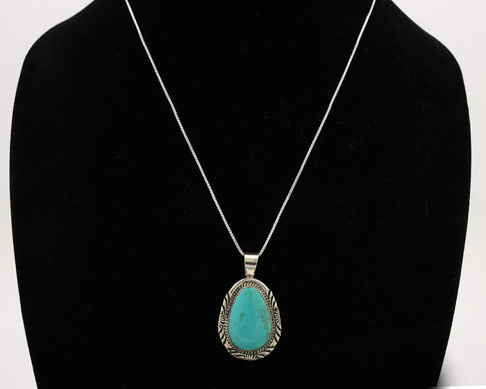 Navajo Necklace .925 Silver Kingman Turquoise Native American Signed C.1980's
