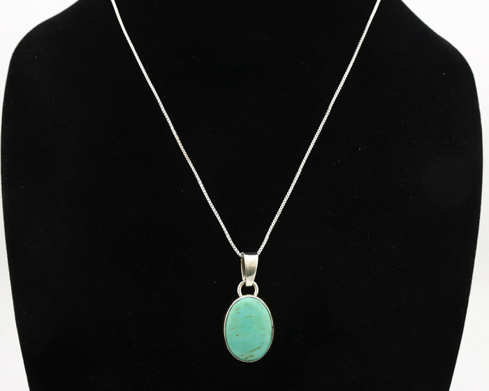 Navajo Necklace .925 Silver Kingman Turquoise Signed Gecko C.80's