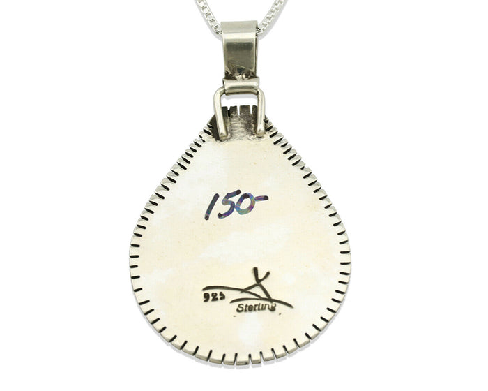 Navajo Necklace .925 Silver Kingman Turquoise Signed Tepee C.1980's