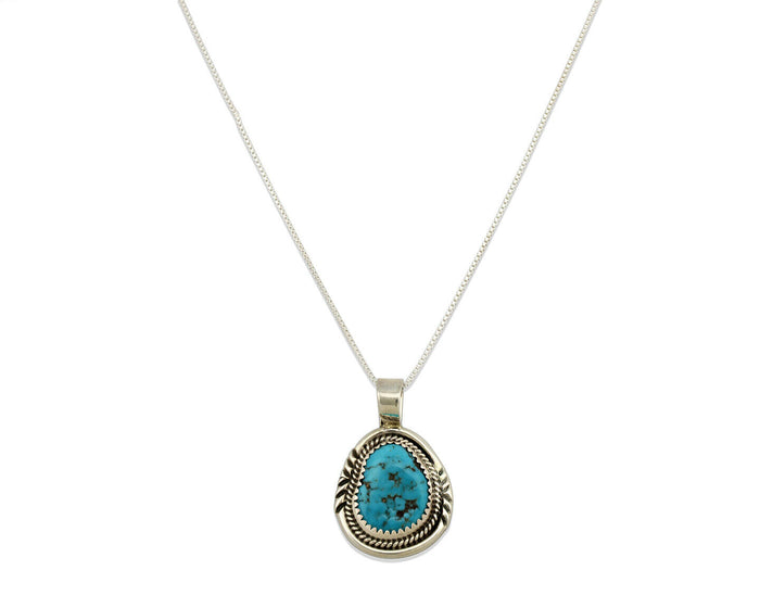 Navajo Necklace .925 Silver Morenci Turquoise Signed Anna Begay C.1980's