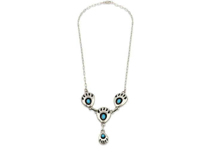 Navajo Necklace .925 Silver Sleeping Beauty Turquoise K Chavez C.80's