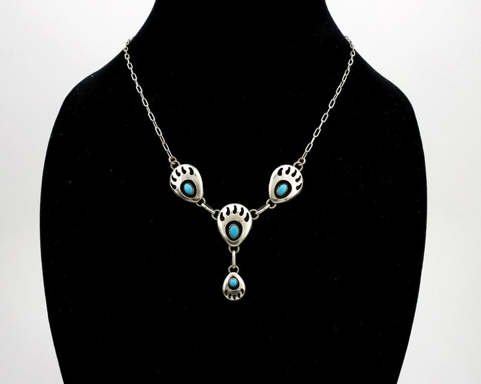 Navajo Necklace .925 Silver Sleeping Beauty Turquoise K Chavez C.80's