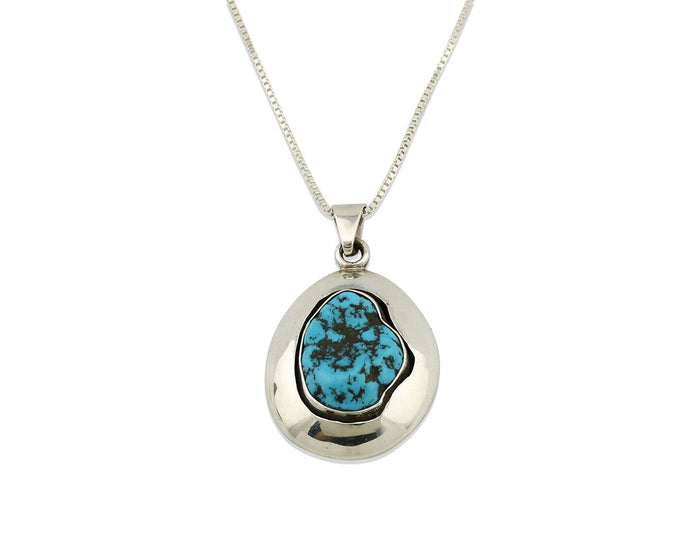 Navajo Necklace .925 Silver Sleeping Beauty Turquoise Signed C Montoya C.80's