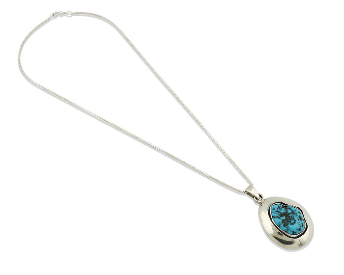 Navajo Necklace .925 Silver Sleeping Beauty Turquoise Signed C Montoya C.80's