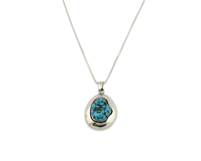 Navajo Necklace .925 Silver Sleeping Beauty Turquoise Signed C Montoya C.80's