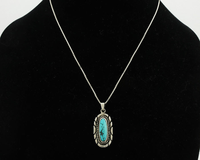 Navajo Necklace .925 Silver Sleeping Beauty Turquoise Signed M Montoya C.80's