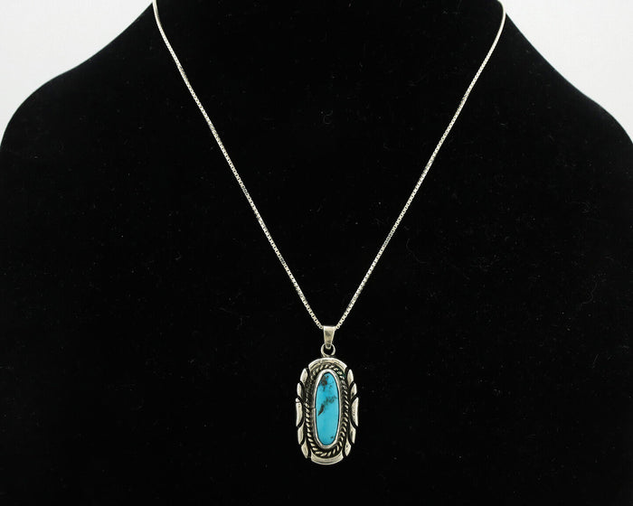 Navajo Necklace .925 Silver Sleeping Beauty Turquoise Signed M Montoya C.80's
