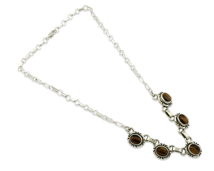 Navajo Necklace .925 Silver Tiger Eye Sapphire Native American Artist C.80's