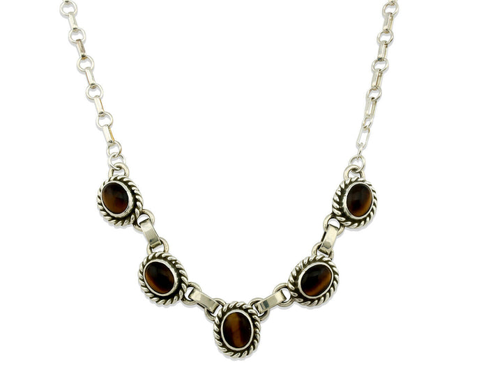 Navajo Necklace .925 Silver Tiger Eye Sapphire Native American Artist C.80's