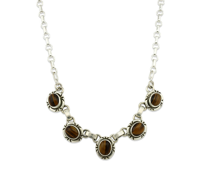 Navajo Necklace .925 Silver Tiger Eye Sapphire Native American Artist C.80's