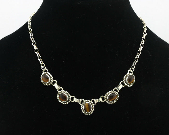 Navajo Necklace .925 Silver Tiger Eye Sapphire Native American Artist C.80's