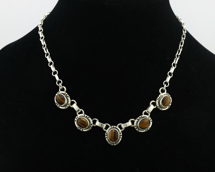 Navajo Necklace .925 Silver Tiger Eye Sapphire Native American Artist C.80's
