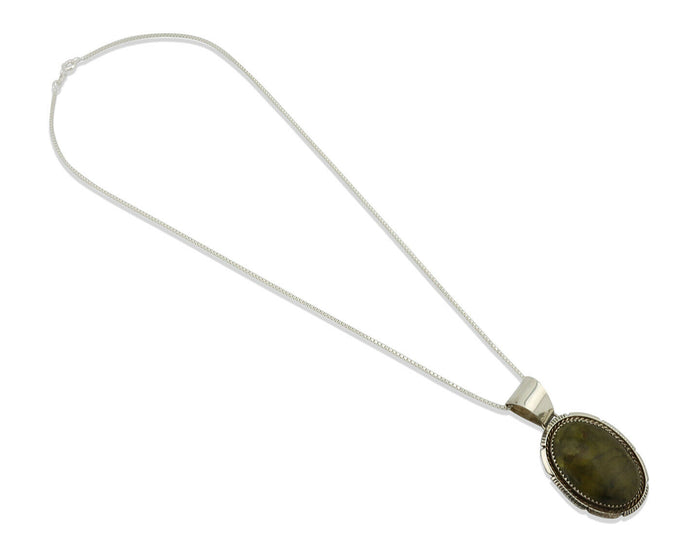 Navajo Pendant .925 Silver Green Agate Turquoise Artist Signed BB C.80's