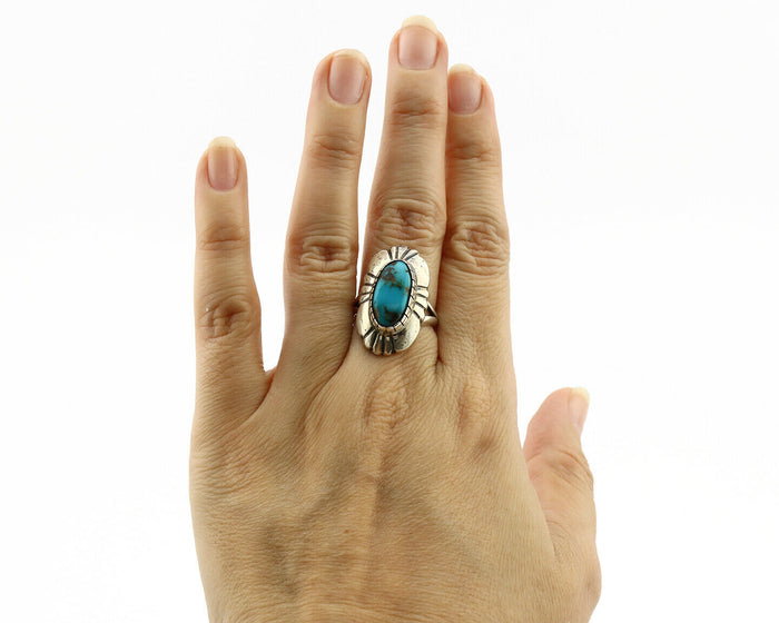 Navajo Ring .925 Silver Arizona Turquoise Signed M Montoya C.80's