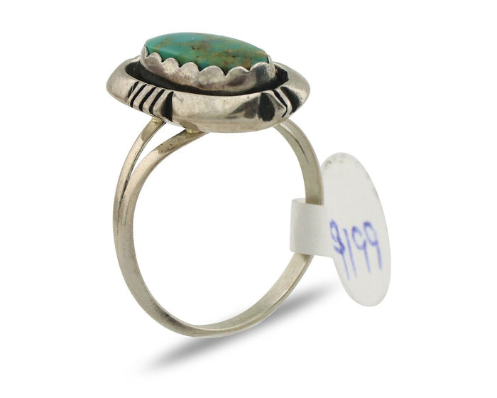 Navajo Ring .925 Silver Blue Gem Turquoise Native American Artist C.80's