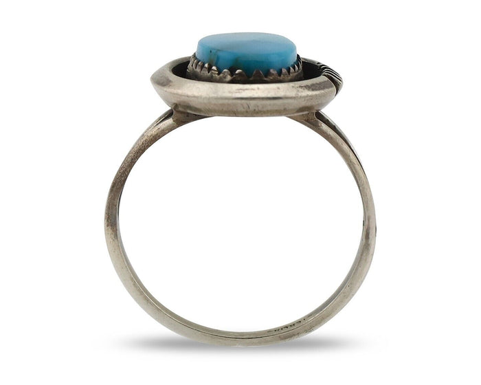 Navajo Ring 925 Silver Blue Gem Turquoise Native American Artist C.80's