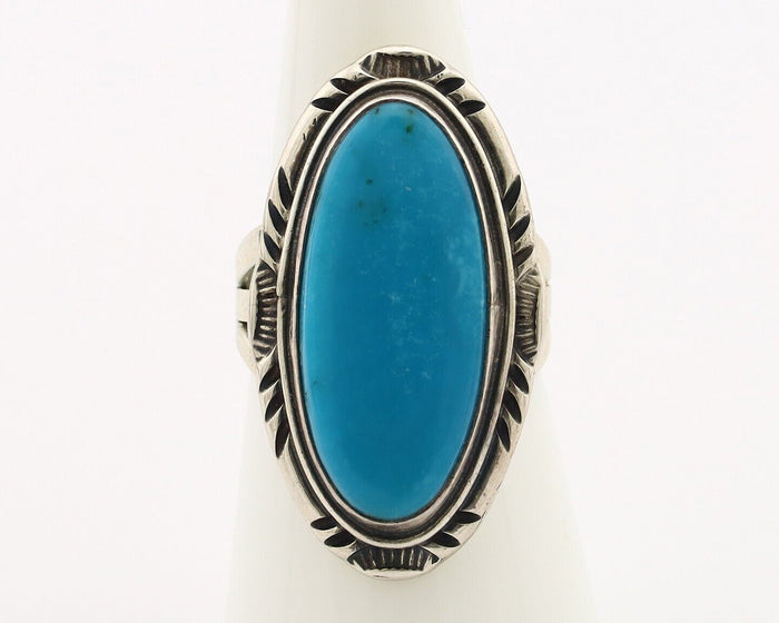 Navajo Ring 925 Silver Blue Gem Turquoise Native American Artist C.80's