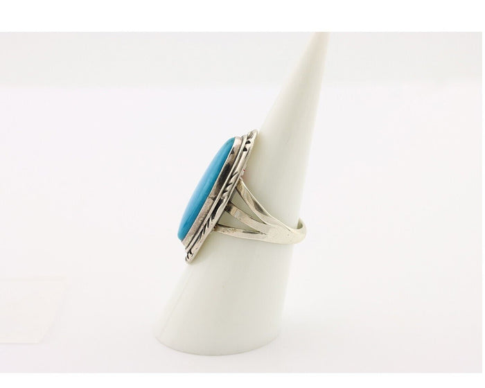 Navajo Ring 925 Silver Blue Gem Turquoise Native American Artist C.80's