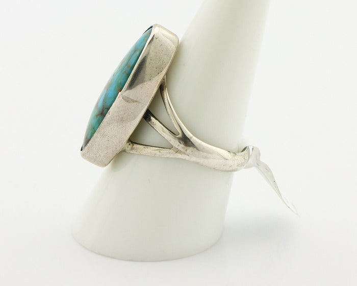 Navajo Ring .925 Silver Blue Gem Turquoise Native American Artist C.80's