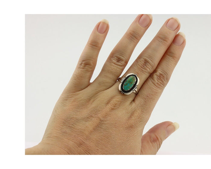 Navajo Ring .925 Silver Blue Gem Turquoise Native American Artist C.80's