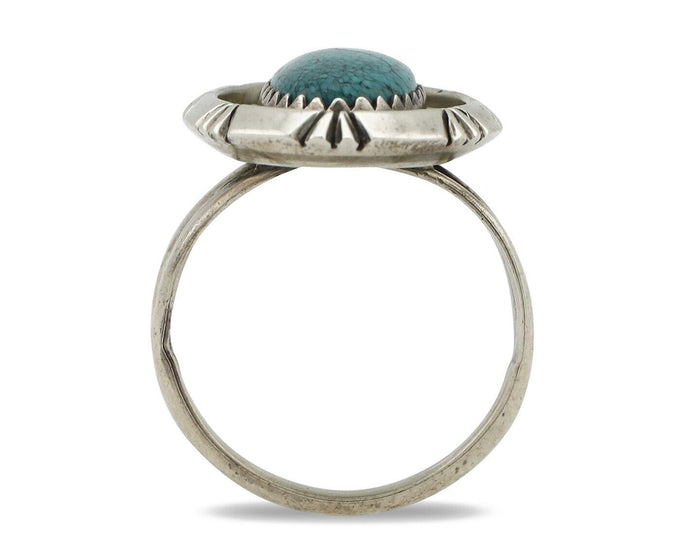 Navajo Ring 925 Silver Blue Mine 8 Turquoise Native American Artist C.80's