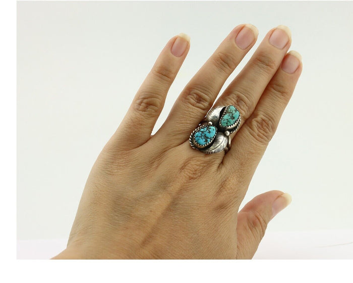 Navajo Ring 925 Silver Blue Sleeping Beauty Turquoise Native Artist C.80's