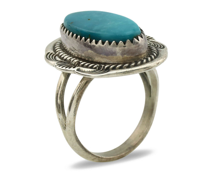 Navajo Ring .925 Silver Blue Spiderweb Native American Artist C.1980's