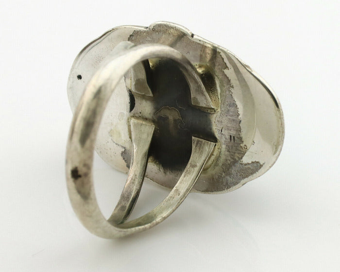 Navajo Ring .925 Silver Blue Spiderweb Native American Artist C.1980's