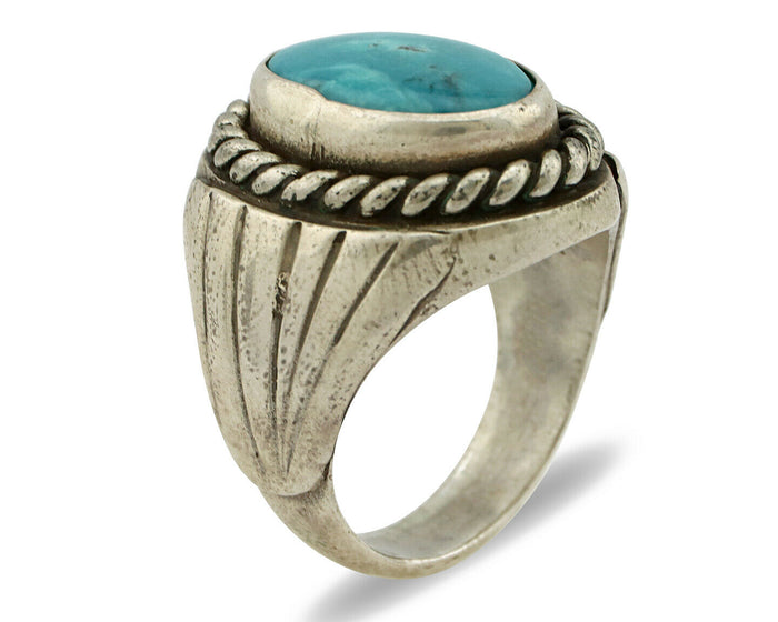Navajo Ring .925 Silver Blue Spiderweb Turquoise Artist C Montoya Circa.80's