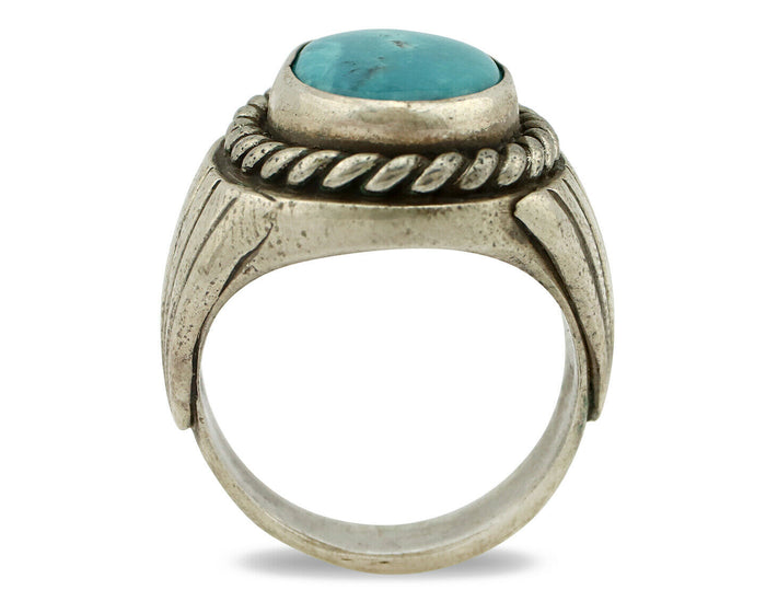 Navajo Ring .925 Silver Blue Spiderweb Turquoise Artist C Montoya Circa.80's