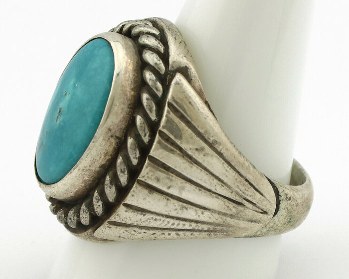 Navajo Ring .925 Silver Blue Spiderweb Turquoise Artist C Montoya Circa.80's