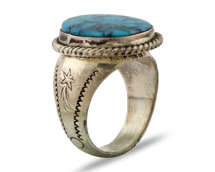 Navajo Ring .925 Silver Blue Spiderweb Turquoise Native American Artist C.80's