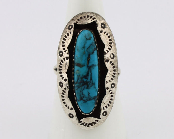 Navajo Ring 925 Silver Blue Spiderweb Turquoise Native American Artist C.80's