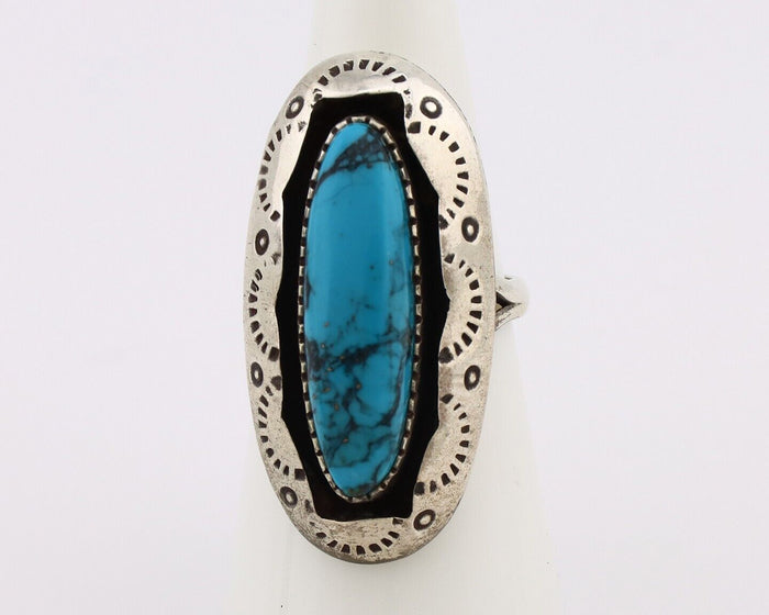 Navajo Ring 925 Silver Blue Spiderweb Turquoise Native American Artist C.80's