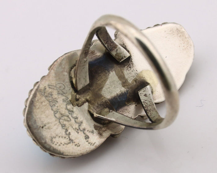 Navajo Ring 925 Silver Blue Turquiose & Coral Artist Signed Justin Morris C.80's